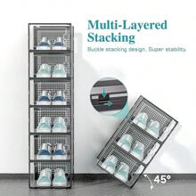 Shoe Storage Box, 1/6 Packs Clear Plastic Stackable Shoe Organizer For Closet, Interlocking Design Shoe Container Bins For Sneakers, Foldable Shoe Rack With Lids, Black - Multicolor - View 6