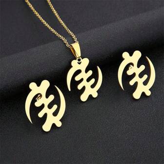 1set (3pcs) Stainless Steel Adinkra Gye Nyame Symbol Necklace And Earrings Jewelry Set, African  Hip Hop Gift