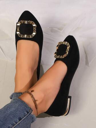 Mocassini con punta piatta e appuntita per donne, nuovi, con suola morbida, tacco basso comodo e antiscivolo, casual con strass, leggeri e traspiranti in colore unito (si consiglia di ordinare una misura in più per piedi larghi)