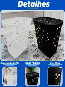 Kit 2 Laundry Baskets 30L Sturdy Laundry With Lid Multipurpose Bathroom Clothes Organizer - Đen và trắng - Xem 4