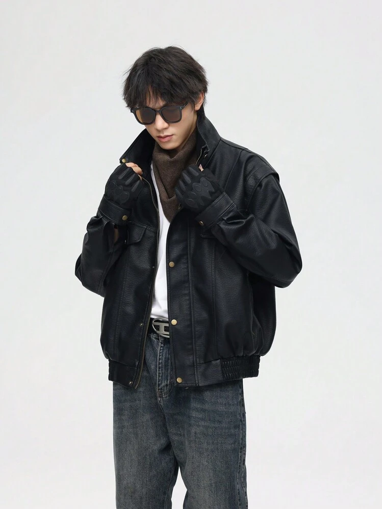 MUNZ メンズカジュアルPUレザージャケット、秋用 | SHEIN JAPAN