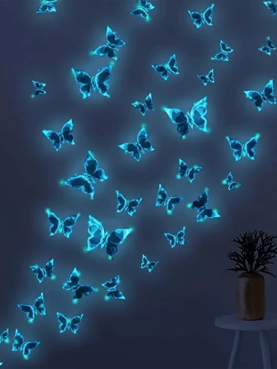 6pcs Glow-In-The-Dark Blue Butterfly Decorative Wall Stickers For Bedroom & Living Room, Stickers, Wall Decal, Vinyl Decal For Home Decorations, Spring Decoration Items Refresh Your Home, Rama Decoration Stickers Gifts Birthday Graduation, Wall Decor, Stickers, Wall Stickers, Room Decor, Home Decor, Party Supplies School Decor School Surprise Dormitory Decor Back To School School Supplies