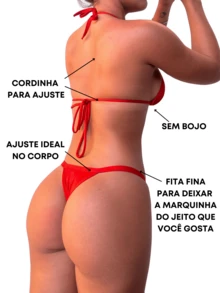 Women's Thong Ribbon Bikini Without Cup Curtain Brand Bikini Summer Beachwear Tanning - Đỏ - Xem 2