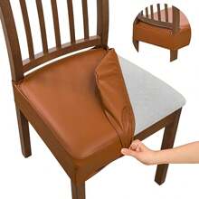 1/2/4/6pcs Elastic Chair Seat Cover, PU Leather Waterproof Stool Slipcover, Office/Dining Room Seat Protector