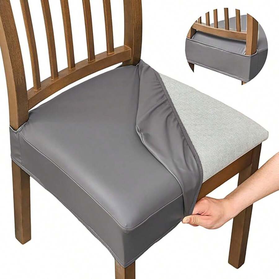 1/2/4/6pcs Elastic Chair Seat Cover, PU Leather Waterproof Stool Slipcover, Office/Dining Room Seat Protector