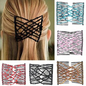 1Pc Elastic Hair Comb Elastic Hair Clip Double Clip Versatile Hair Straightener Bead Magic Hair Comb Double Comb Insert Comb ,Hair Styling Tools Hair Accessories