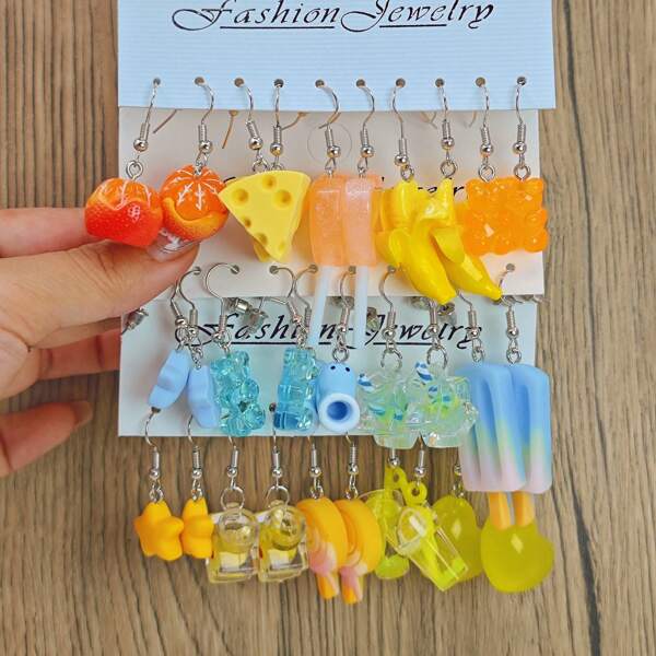 30 pièces/set boucles d'oreilles mini bouteille phosphorescente originale pour femmes - set de boucles d'oreilles dopamine, glace, orange, banane