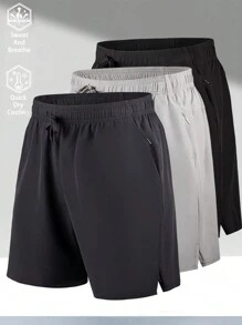 3pcs Boyfriend Style Men's Elastic Ice Silk Boxer Briefs, Summer Lightweight Casual Quick-Drying Shorts With Zipper Pocket, Plus Size