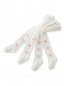 4 Pairs Of Girls Spring And Autumn Printed Pantyhose - White - View 2