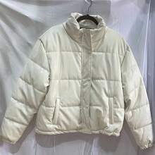 Otoño e invierno Europa y los Estados Unidos viento cuello PU chaqueta de algodón mujer - Blanco - Ver 2