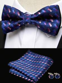 AlanKing 1set Men Fashion Floral Bow Tie, Handkerchief & Cufflinks Suit Accessories For Wedding & Business Occasion Men Necktie