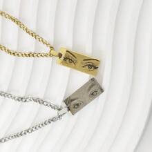 1pc Customized Eye Pendant Necklace, Laser Engraved Photo Jewelry, Christmas Gift Stylish,Vintage,Contracted,Simple,Unisex,Punk Custom,Personalized,Unique Ideal Gifts For Him Her,Boyfriend,Girlfriend,Dad,Mom,Family,Friends,Pets,Grandparents,Son,Daughter For Anniversaries,For Birthdays,For Daily Wear,For Prom,For Father's Day,For Mother's Day,For Valentine's Day,For Graduation,For Weddings - Gold - View 3