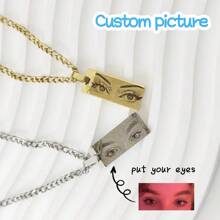 1pc Customized Eye Pendant Necklace, Laser Engraved Photo Jewelry, Christmas Gift Stylish,Vintage,Contracted,Simple,Unisex,Punk Custom,Personalized,Unique Ideal Gifts For Him Her,Boyfriend,Girlfriend,Dad,Mom,Family,Friends,Pets,Grandparents,Son,Daughter For Anniversaries,For Birthdays,For Daily Wear,For Prom,For Father's Day,For Mother's Day,For Valentine's Day,For Graduation,For Weddings - Gold - View 5
