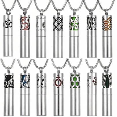 Nouveau collier de diffuseur d'huile essentielle de bouteille de parfum en acier inoxydable 2024, avec 10 tampons, bouteille de stockage d'huile de parfum pour homme, bijoux d'aromathérapie sans odeur