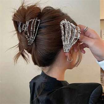 Y2K Style Skull Hand Shaped Hair Claw Clip, Solid Color Ponytail Braid Clip, Suitable For Women And Daily Use, Gift Item Halloween,Hair Accessories,Claw Clips,Hair Jaw Clip,Hair Clutch