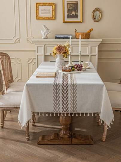 1 szt. Wysokiej precyzji haftowany obrus z frędzlami, wzór jesiennej pszenicy, pokrowiec przeciwkurzowy na biurka, pianina, obrus dekoracyjny do domu, odpowiedni do restauracji, kawiarni, kolacji, imprez, świąt, Święta Dziękczynienia, Bożego Narodzenia