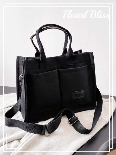 حقيبة كتف/حقيبة يد/حقيبة حفاضات/حقيبة غداء ذات سعة كبيرة، مصنوعة من قماش الكوردروي المطبوع والناعم، مناسبة للخريف والشتاء