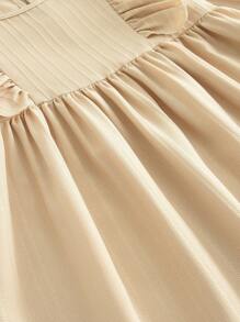 女童休闲荷叶边长袖连衣裙，春秋季 - 卡其色 - 查看 6