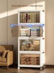 1pc Collapsible Plastic Storage Box Organizer, 1-5 Layers Stackable Storage Container With Lid And Casters, For Bedroom, Living Room, Kitchen, Study, Office, Foldable Storage Bin Decorations Decor Festival Decor Room Decor Home Decor Bed Room Decor Bedroom, Organizer, Home Storage, White T Shirt Women, Black Pants Women, Ladies Winter Clothes, Dress, - Multicolor - View 10