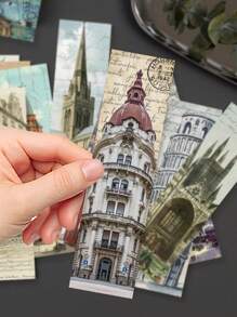 30pcs World Famous Architecture Style Vintage Bookmarks, Paper Reading Decor Cards For DIY Back To School - Multicolor - View 8