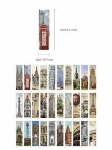 30pcs World Famous Architecture Style Vintage Bookmarks, Paper Reading Decor Cards For DIY Back To School - Multicolor - View 2