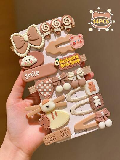 14pcs Cartoon Bangs & Hair Clip, Versatile Hair Accessories