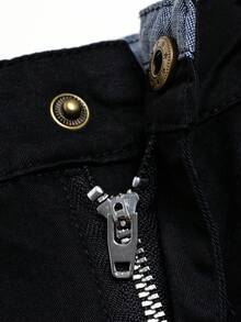 男童纯色经典五口袋休闲长裤，秋冬 - 黑色 - 查看 4