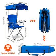 Foldable Beach Canopy Chair Sun Protection Camping Lawn Canopy Chair 330LBS Load Folding Seat - Blue - View 6