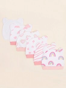 6pcs Pink Newborn Infant Cute Ear Design Warm Basic Beanies, Great Baby Shower Gift