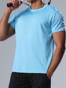 可定制运动短袖上衣 - 宽松、透气网眼、快干、轻便舒适，适合健身、户外跑步、篮球 - 淺藍色 - 查看 5