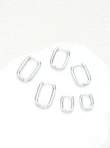 6pcs Simple Geometric Copper Alloy Earrings, Daily Wear & Gifts For Women - Silver - View 6