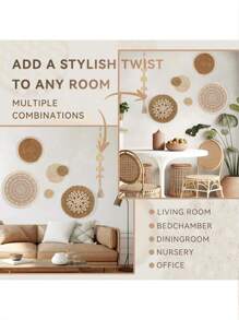 1pc/3pcs Bohemian Wooden Wall Art Weaving Decoration, Home Bedroom Wall Paintings Hanging,Home Decor ,Room Decor,Wall Decor Gifts Birthday Graduation