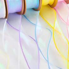 Assorted Bow Tie Ribbon, Iridescent Fish Tail Tulle Fringe, Wave Chiffon Ribbon, Handmade Hair Accessory Ornaments, Birthday Gift Packaging Ribbon, Valentine's Day Bouquet Ribbon (2 Styles Random Delivery),Christmas