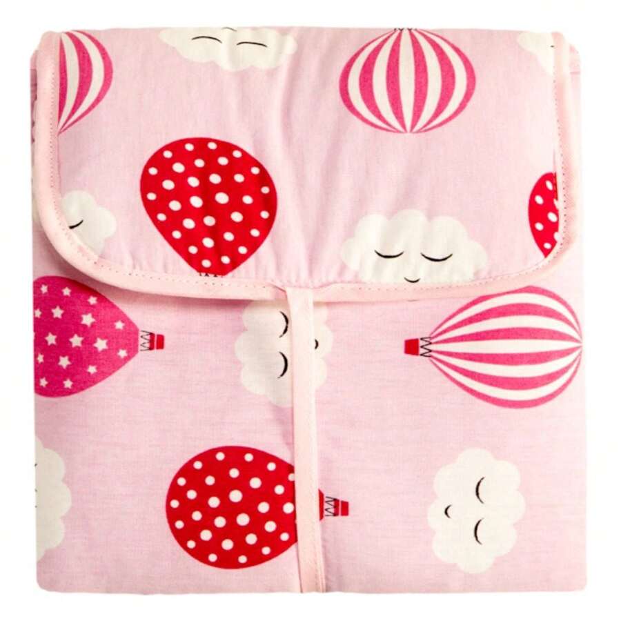 Portable Foldable Waterproof Diaper Changing Pad With Pocket 100% Cotton - Pink Balloon - View 1