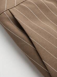 女士时尚休闲高腰阔腿条纹直筒裤 - 咖啡棕 - 查看 3