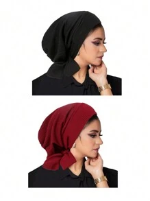 1 pièce Turban musulman avec longue queue et motif de vague de bandeau, bonnet de chimiothérapie pour femmes