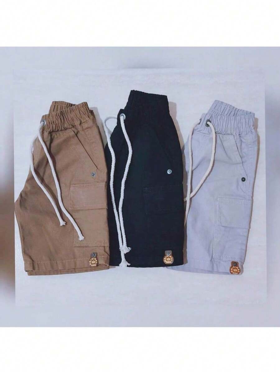 JT Children's Cargo Shorts, Cotton Twill, Elastic Waist, 4 Pockets - Màu be - Xem 1