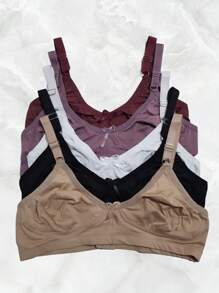 Kit 4 Reinforced Bra Without Pads Wide Straps Good Support Basic - Normal Bra - Multicolor - View 1
