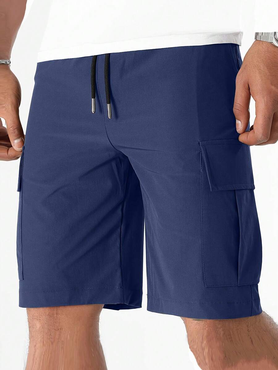 Men's Casual Cargo Shorts With Flap And Drawstring Pockets Active Shorts - Màu xanh hải quân - Xem 1