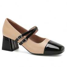 Vintage Soft Square Heel Minimalist Mary Jane Strap Solid Color Casual Women Flats - Multicolor - View 7