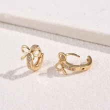 1 Đôi Khuyên Tai Vòng Trang Trí Nơ Thời Trang Cho Phụ Nữ Để Trang Trí Hàng Ngày - Vàng - Xem 9