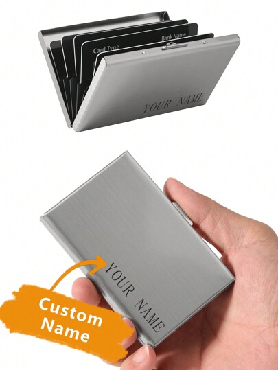 1 pieza Cartera con firma personalizada, cartera con diseño de firma personalizada, cartera con firma personalizada, cartera personalizada con firma, cartera con firma personalizada, cartera tipo porta tarjetas con patrón delgado, estuche de tarjetas de crédito y débito minimalista de metal de aluminio fino, billetera RFID para mujer, tarjetero de metal para hombre, organizador
