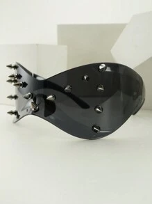 1pc Oversized Metal Rivet Mask Fashion Glasses, Nightclub Star Punk Street Style - Black Frame Dark Grey Lenses - View 5