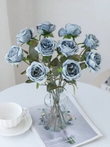 2/5/10 pièces Bouquet de roses artificielles dans un style européen rétro. Décoration de maison, salle à manger, chambre à coucher, vase, décoration extérieure de jardin, accessoires photo DIY, fleurs à tenir pour la mariée, matériel de fleurs au poignet, décoration de fête d'anniversaire, cadeau de la Saint-Valentin et cadeaux de Nouvel An