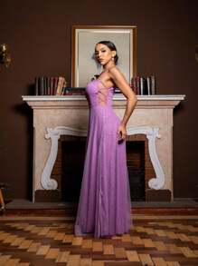 Gabriela Brilliant Tulle Side Cross Dress - Lilac Purple - View 6