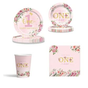 Christmas Decoration 80pcs/Set Pink Birthday Party Tableware Set Including Plates, Cups And Napkins,Baby Shower Plates,Party Plates Pink,Disposable Tableware