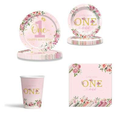Christmas Decoration 80pcs/Set Pink Birthday Party Tableware Set Including Plates, Cups And Napkins,Baby Shower Plates,Party Plates Pink,Disposable Tableware