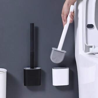 1pc PP Soft Gel Toilet Brush, Detachable Long Handle Wall-Mounted Toilet Cleaner Set, No-Blind-Spot Bathroom Cleaning Brush, Ventilated Design To Reduce Odor, Suitable For Toilet & Bathroom Bathroom Decor Fall Decor