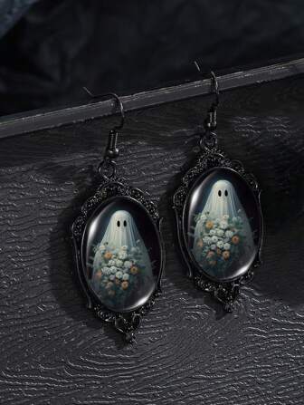 1 对女款幽灵图案黑色耳环