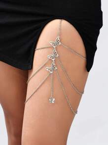 1 pieza Cadena para la pierna de mujer con mariposa de múltiples capas y diseño creativo, cadena de cuerda elástica de encaje exagerada y sexy con colgante de serpiente, adecuada para uso diario o como regalo de Navidad